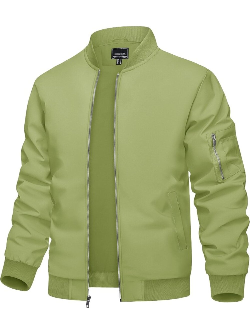 Men Dark Green Full Zipper Stand Collar Pocket Classic Windbreaker Bomber Jacket